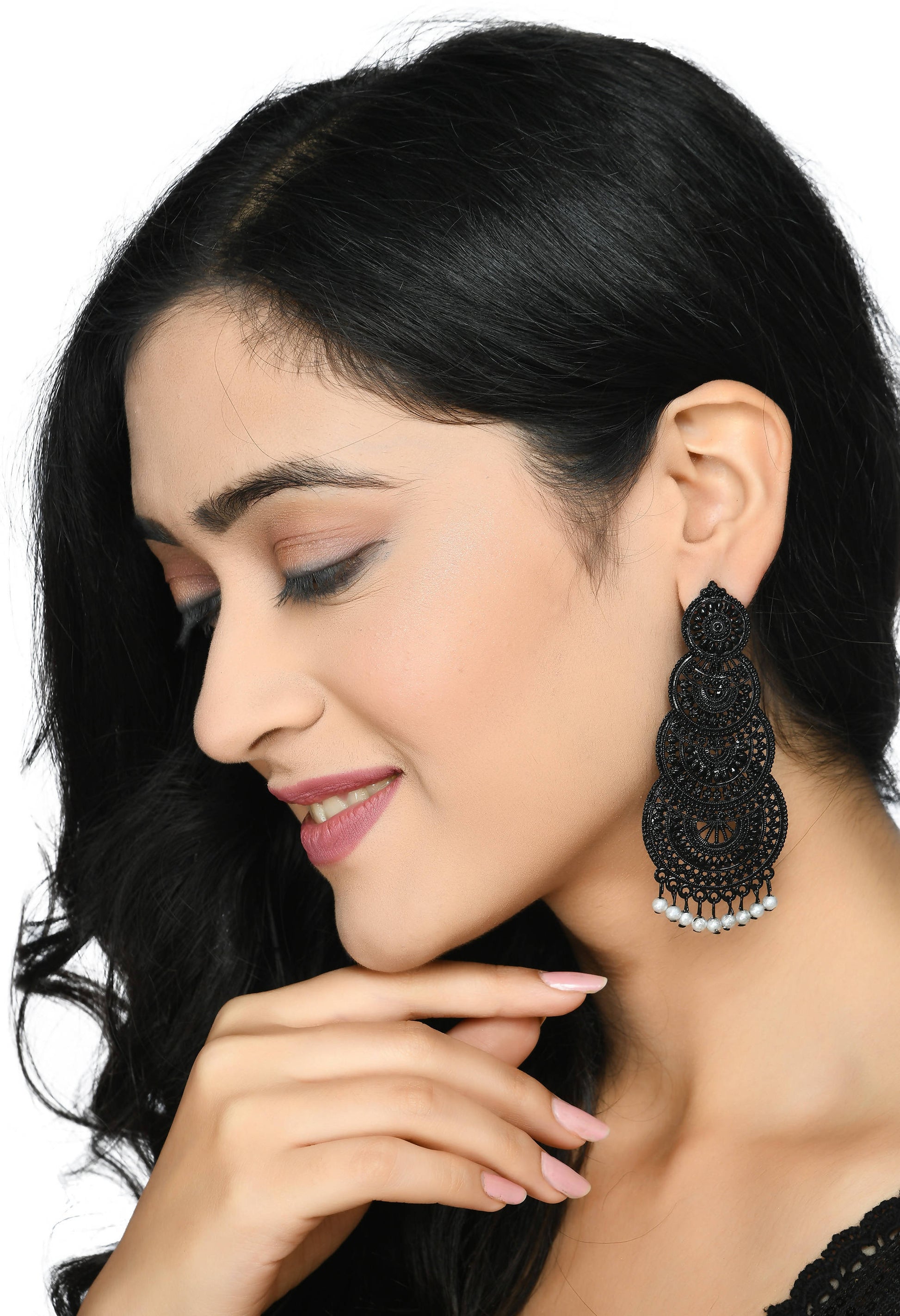 Mominos Fashion Johar Kamal Women's Latest Design Black Color Earrings - Grab2buy