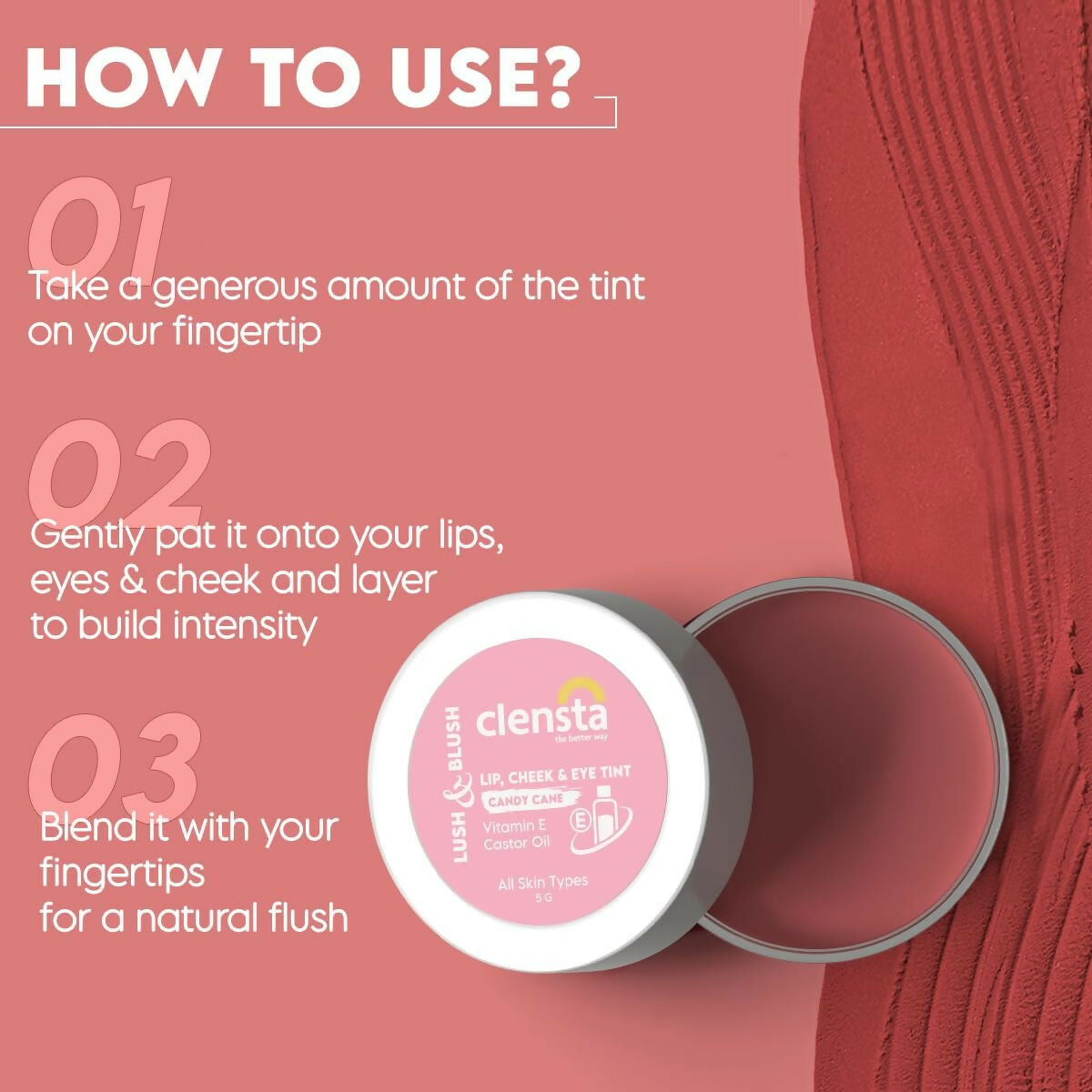 Clensta Lip Cheek Tint - Candy Cane - Grab2buy
