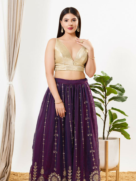 Joban Fashion Antique Gold Sequins Padded Blouse With V Neck Sleeveless