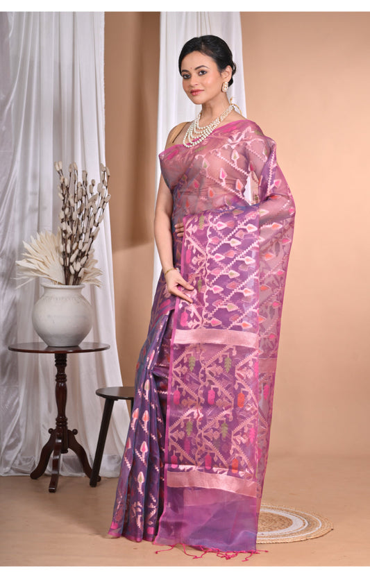Morchari Heavy Jamdani Silk Orzanga Saree-Purple