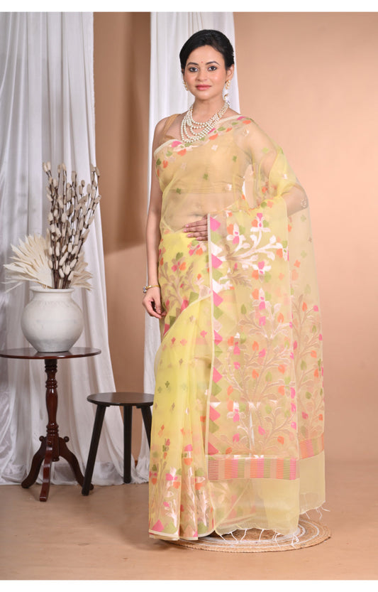 Morchari Heavy Jamdani Silk Orzanga Saree-Yellow