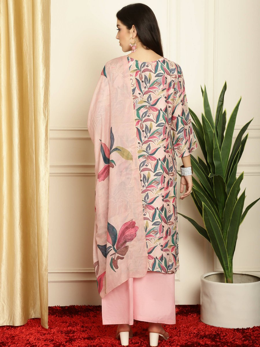Aastha Fashion Women's Pink Muslin Digital Printed with Embroidered Lace work Kurta with Trouser & Dupatta - Grab2buy