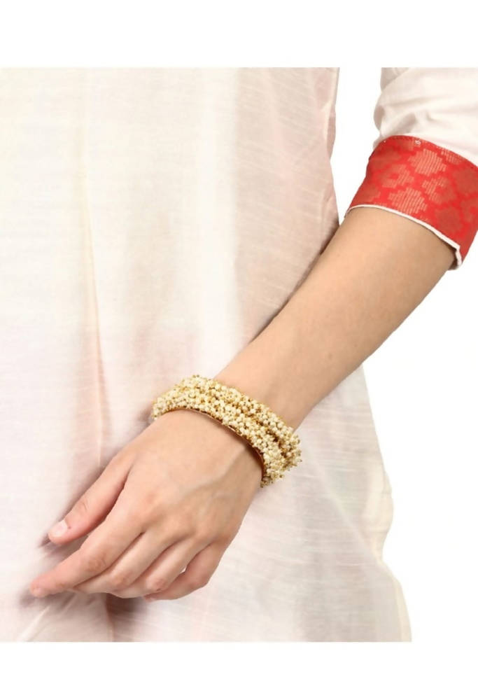 Mominos Fashion Kamal Johar Pearls Golden Off White Bangles Set
