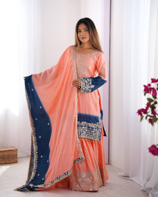 Teeya Creation Multi Color Chinon Silk Heavy Embroidery Work Pakistani Fully Stitched Salwar Suit
