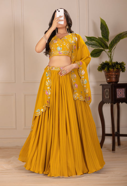 DEIANA'S Heavy Plain with crease work Lehenga Choli - Yellow