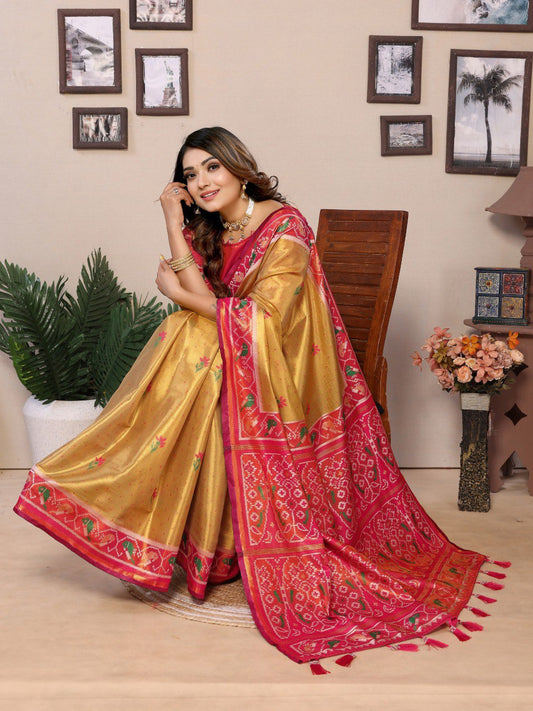 Anaita Golden Tissue Silk With Weaving Saree With Blouse