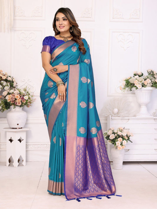 Anaita Dark Blue Weaving Saree With Blouse