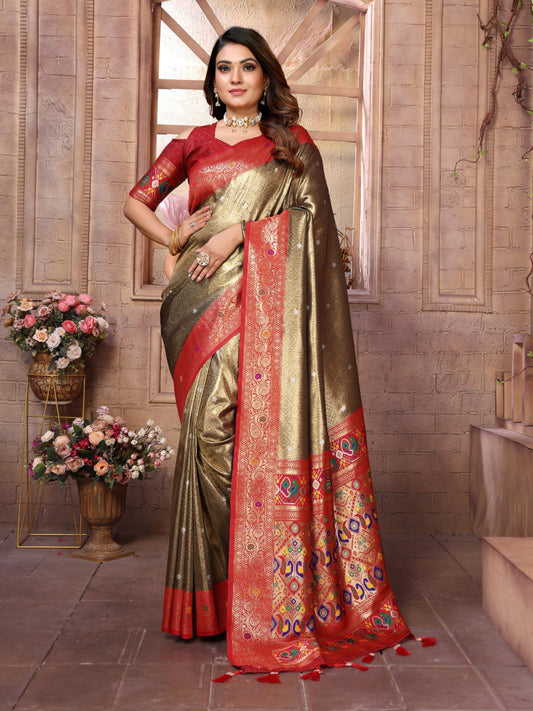 Anaita Dark Golden Tissue Silk With Weaving Saree With Blouse