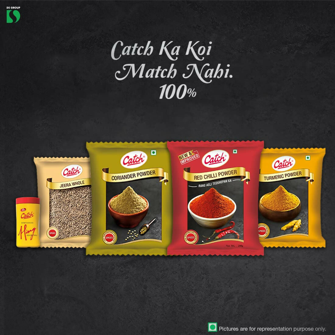 Catch Masala & Spices Combo Five Pack - Coriander Powder 200 gms + Turmeric Powder 200 gms + Red Chilli Powder 200 gms + Cumin Whole 200 gms + Hing 50 gms - Grab2buy