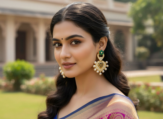 Ad Emerald Designer Pearls Earrings Grab2Buy Mokshi Collections Grab2Buy