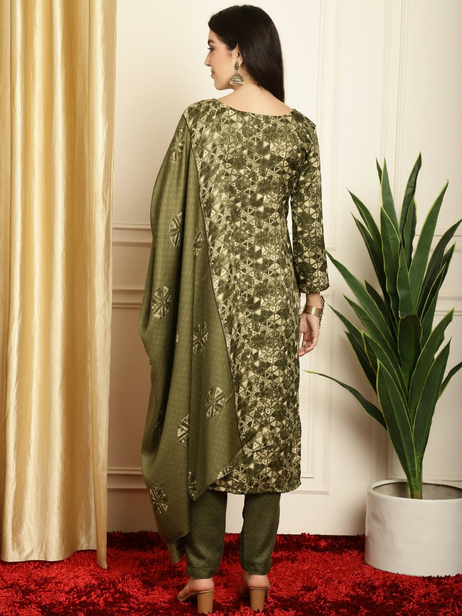 Aastha Fashion Women's Green Pashmina Floral Digital Printed Kurta with Trouser & Dupatta - Grab2buy