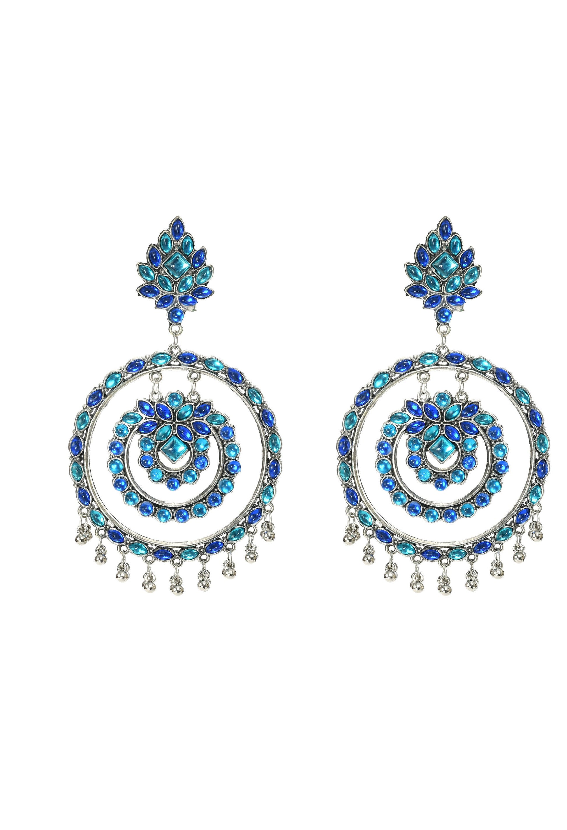 Mominos Fashion Johar Kamal Women's Blue Kundan Circles Earrings - Grab2buy