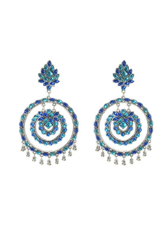 Mominos Fashion Johar Kamal Women's Blue Kundan Circles Earrings - Grab2buy