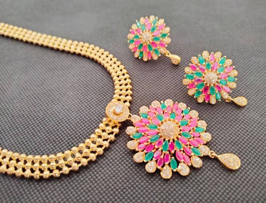 Multicolor Cz Bridal Long Necklace Set