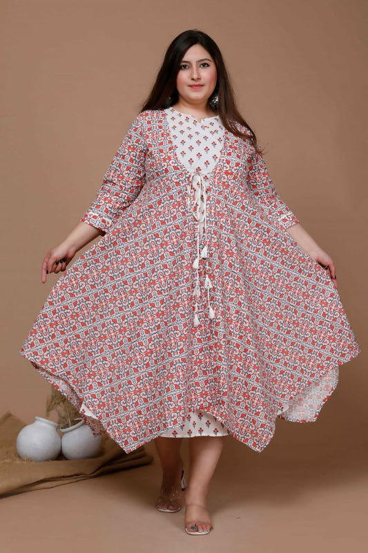 Miravan Women's Plus Size Printed Anarkali Kurta With Jacket
