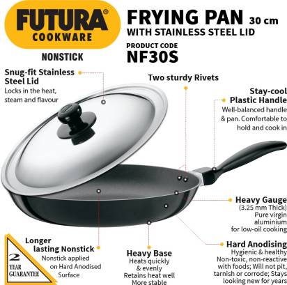 Hawkins Futura Non-stick Frying Pan 30 cm Diameter with Lid 1 L (NF30S) - Grab2buy