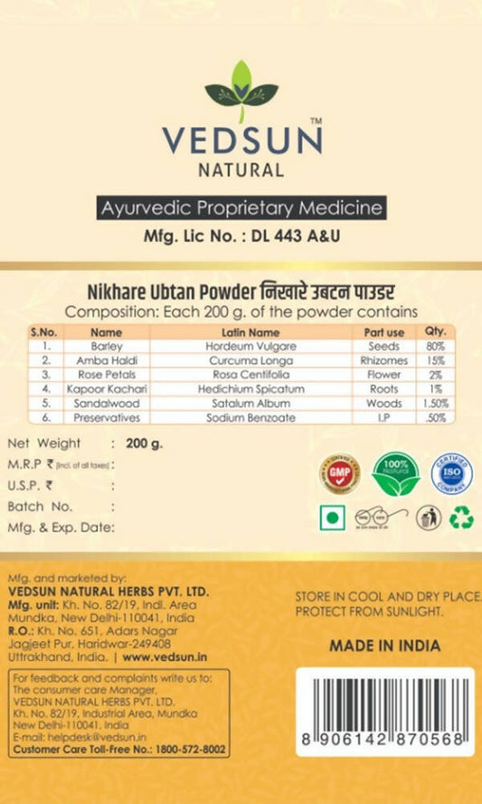 Vedsun Naturals Nikhare Ubtan Powder for Face and Skin - Grab2buy