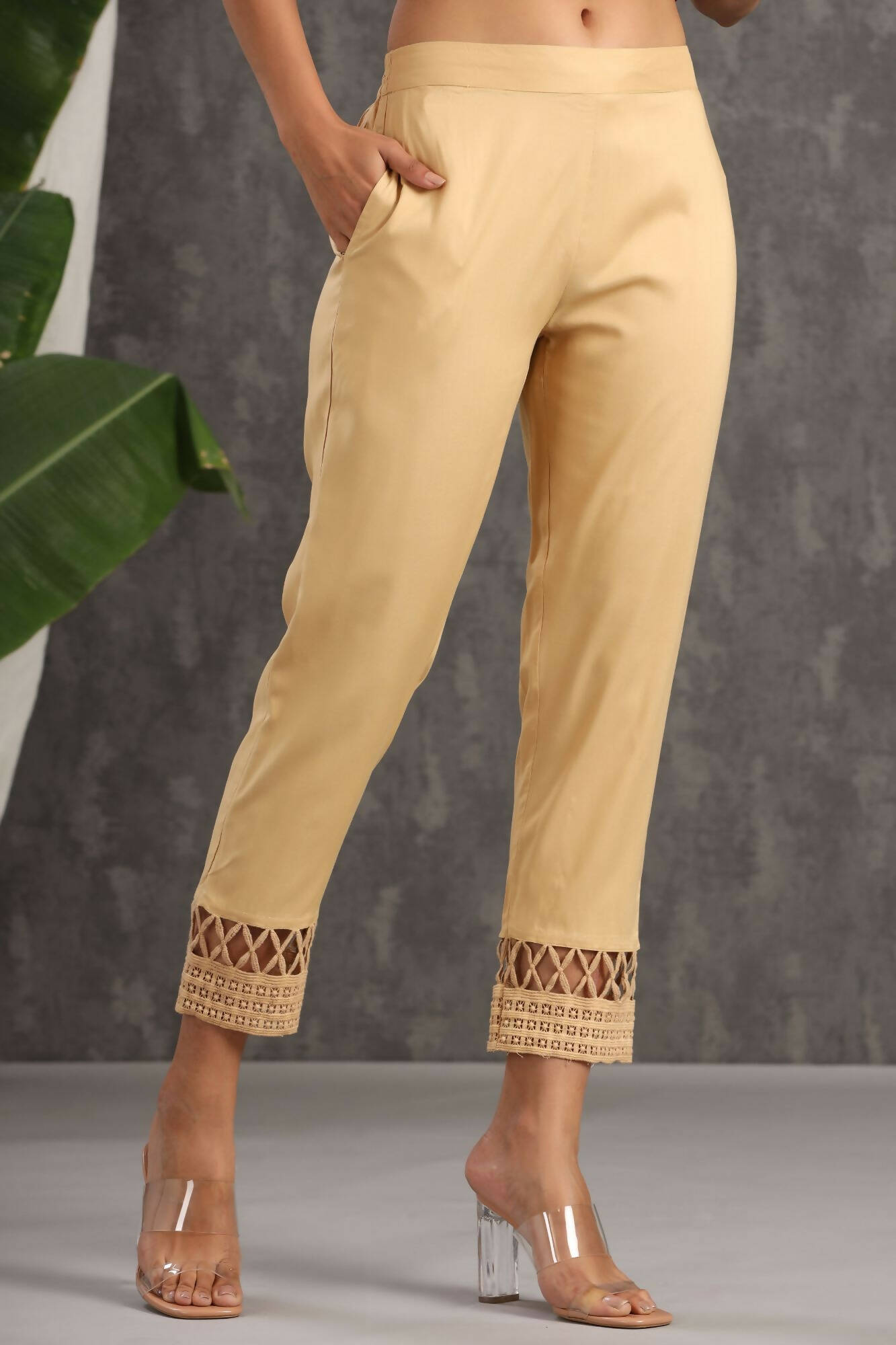Juniper Women Gold Rayon Solid Slim Fit Pant/Slim Pant - Grab2buy