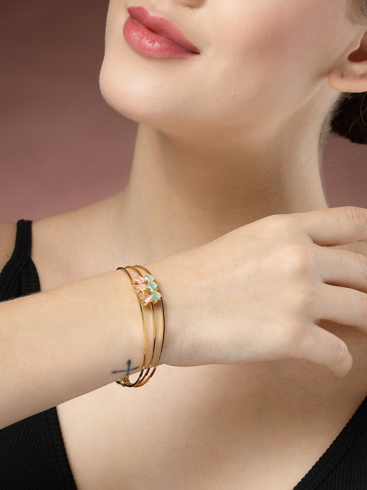 NVR Women's Gold-Polished CZ Stone-Studded Cuff Bracelet | Grab2Buy