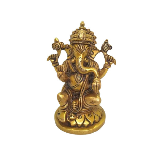 Tamas Brass Lord Ganesha Idol | Golden Finish | Home & Office Temple