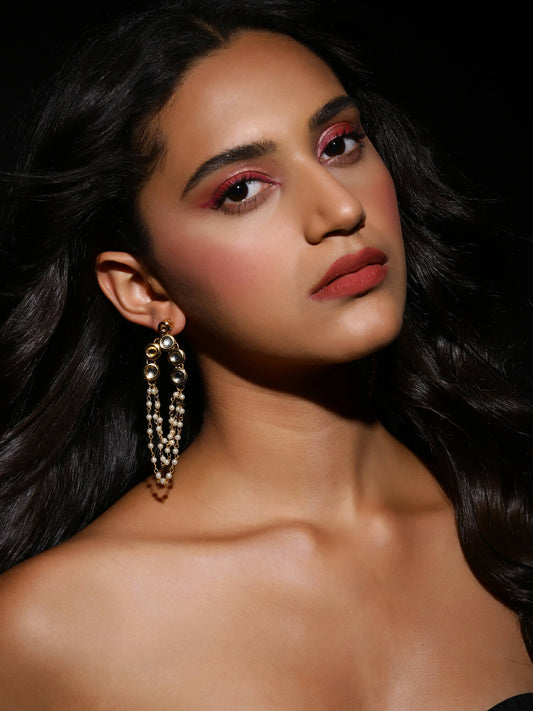 Gold Plated Off White Contemporary Drop Earrings - Ruby Raang - Grab2buy