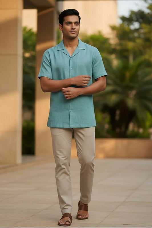 Seaform — Sea Green Linen Shirt by Hilo Design