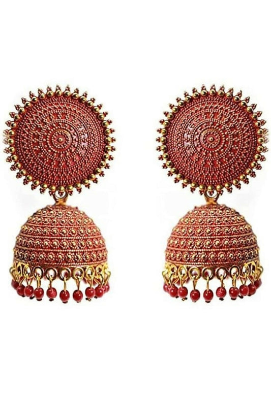 Mominos Fashion Joharkamal Gold-Plated Meenakari Jhumkas For Women & Girls (Red) - Grab2buy