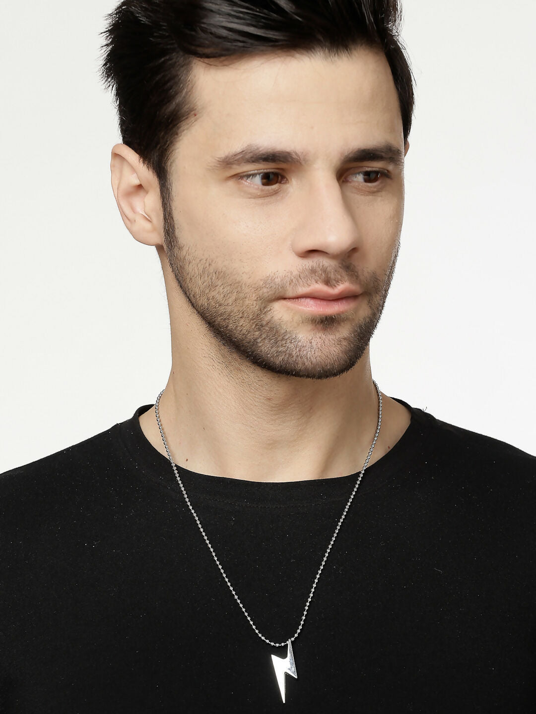 NVR Men's Set of 2 Black & Silver Flash Pendent With Chain - Grab2buy