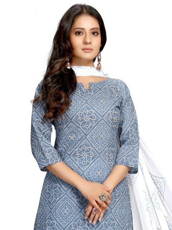 Aastha Fashion Women's Blue Cotton Embroidered Kurta with Trouser & Dupatta - Grab2buy