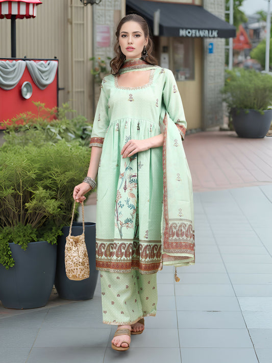Joban Fashion Green Position Digital Print With Position Foil Kurta Set
