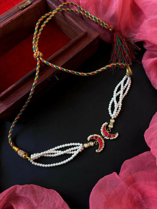 Joban Fashion Women Red Pachi Kundan Pendant Pearl Mala Necklace