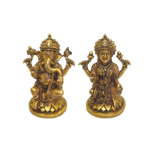 Tamas Brass Ganesh Lakshmi Statue | Golden Finish | Diwali Decor