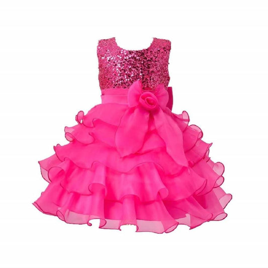Asmaani Baby Girl's Pink Color Satin Knee Length Frock (AS-dress_22069) - Grab2buy