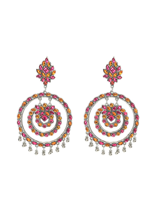 Mominos Fashion Johar Kamal Women's Pink & Orange Kundan Circles Earrings