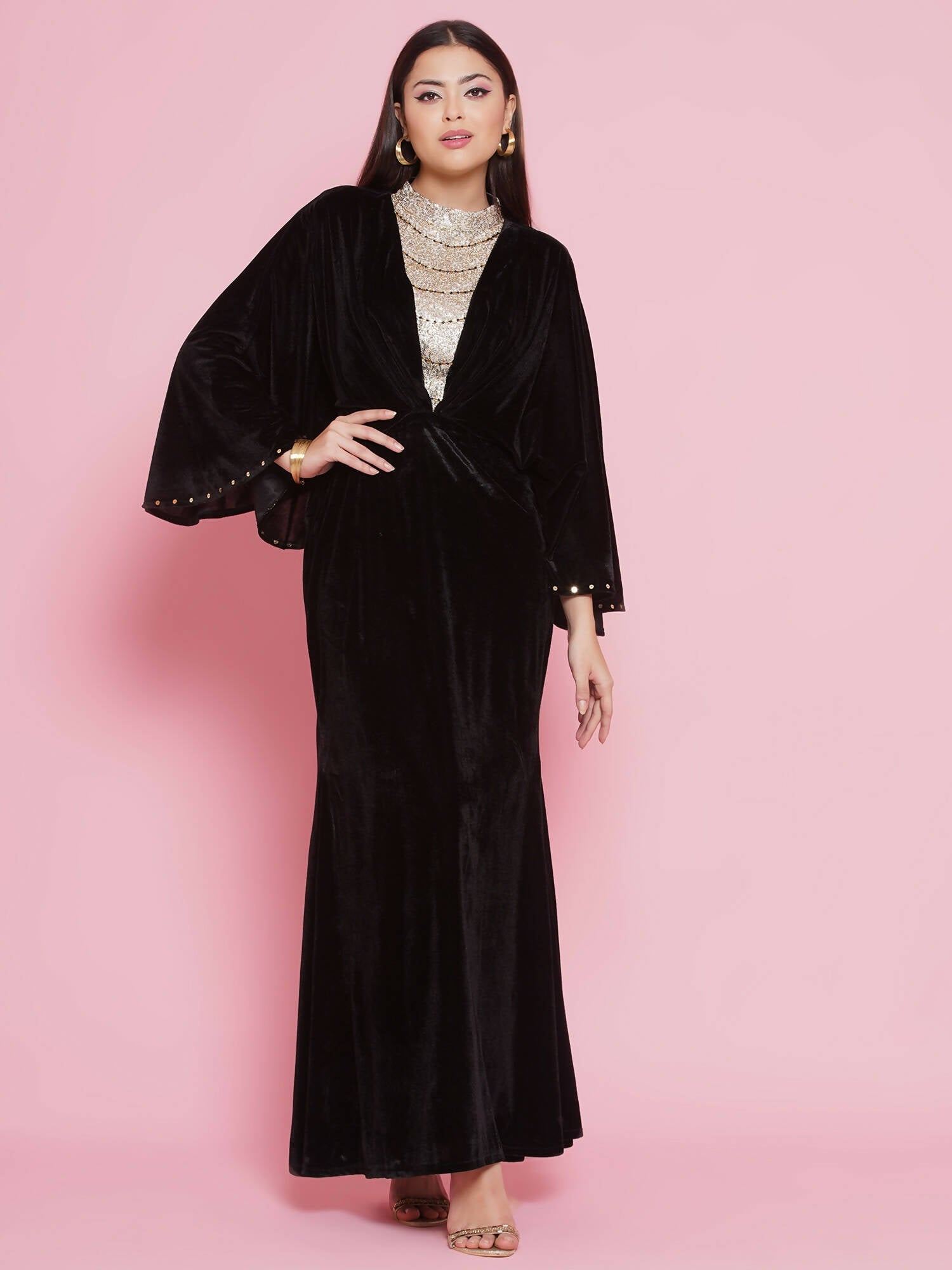 Women Republic Black Velvet Embellished Gown - Grab2buy