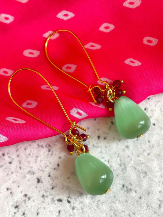 Joban Fashion Women C Green Monalisa Stone With Cheed Earring