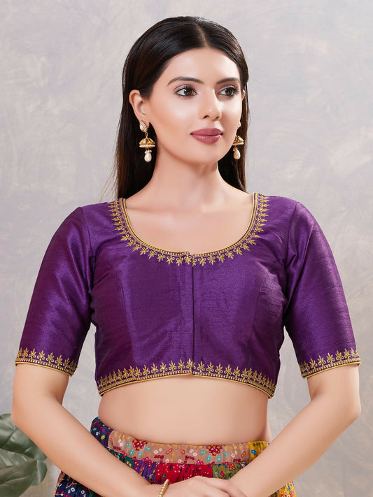 Joban Fashion Women Silk Dark-Brinjal Stitched Blouse