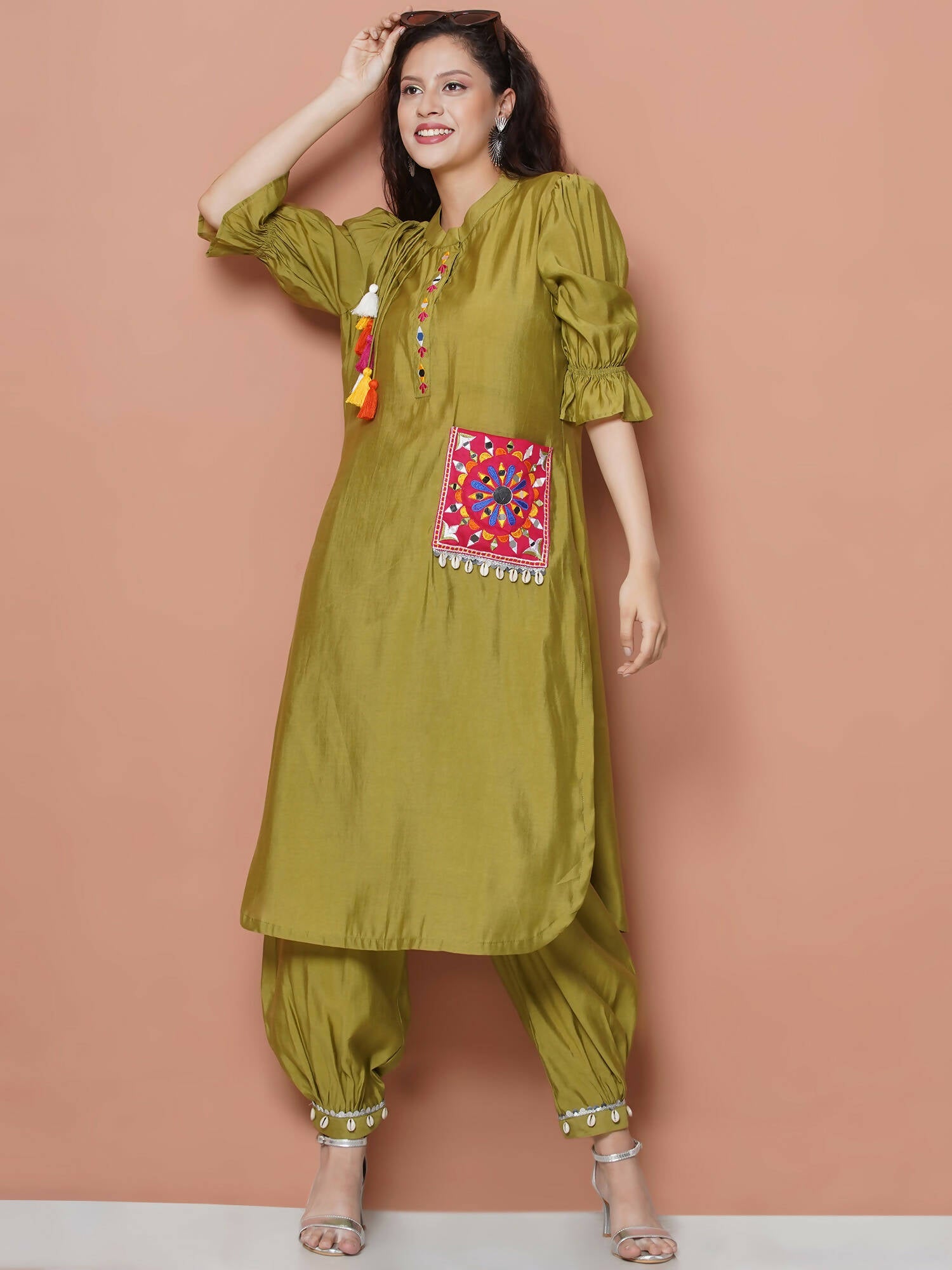 Women Republic Green Art Silk Embroidered Kurta with Afghani Salwar - Grab2buy
