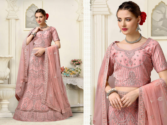 Light Pink Net Fancy Zari Embroidered work Lehenga Choli with Dupatta - Heer