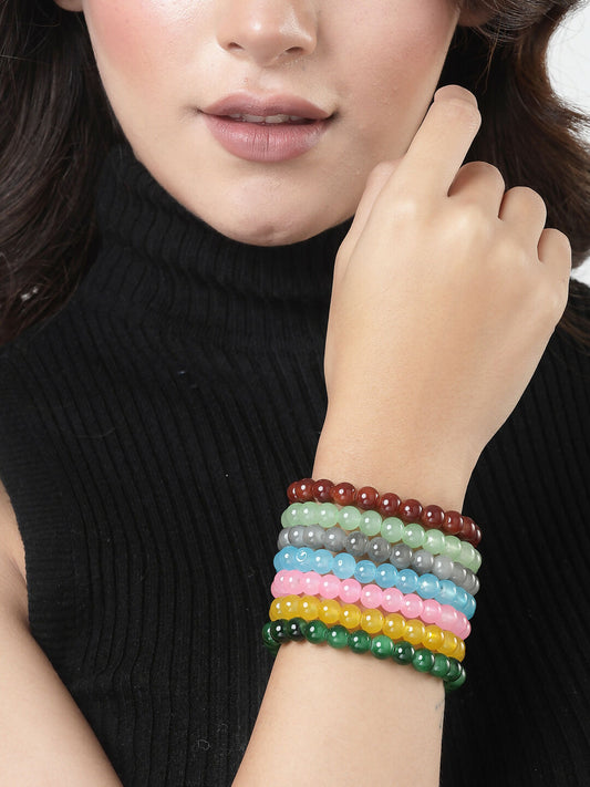 NVR Men & Women Set of 7 Artificial Beads Elasticated Bracelet | Grab2Buy