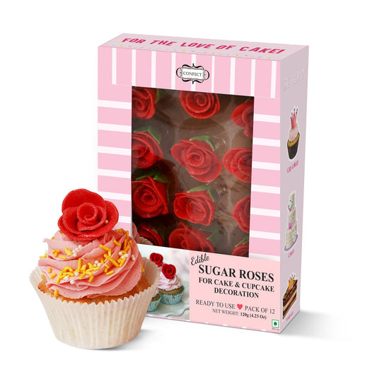 Confect Sugar Roses for Cake & Cupcake Decoration Red