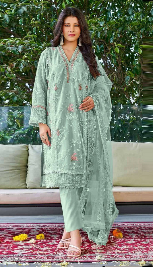 Anaita Light_Green Embroidered Organza Stitched Salwar Suit