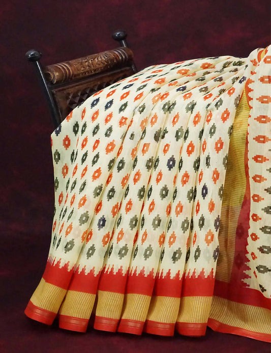 Combo of Off White and Red Patan Patola Semi Chanderi Saree By Gayathri Reddy Designer Studio | Grab2Buy