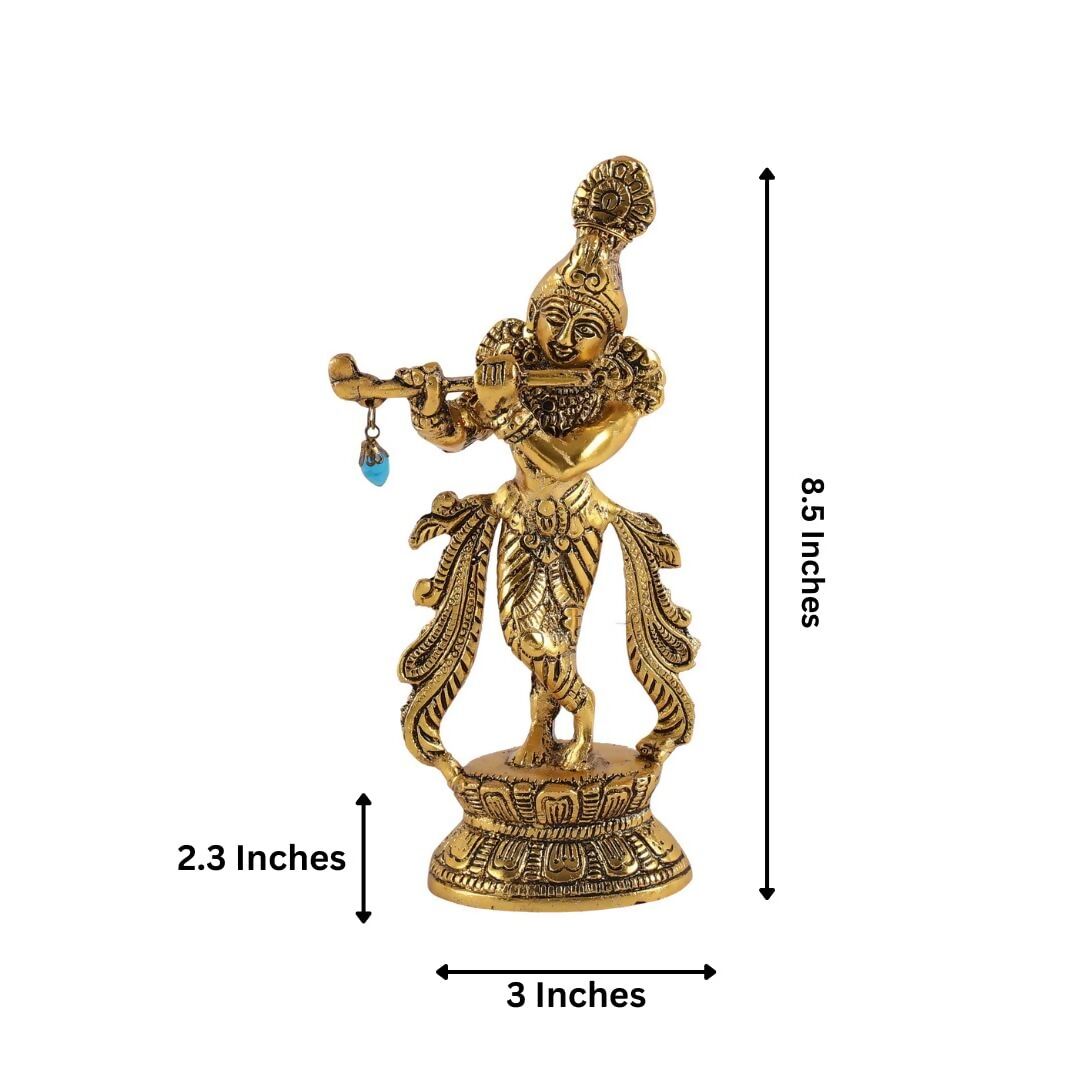 Purestory Lord Krishna Metal Statues Playing Flute - Grab2buy