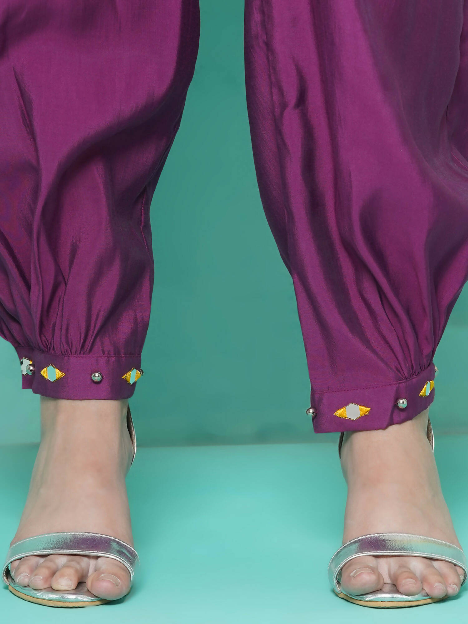 Women Republic Purple Art Silk Embroidered Kurta with Afghani Salwar - Grab2buy