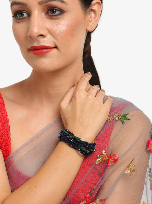 Women's Gold-Toned, Navy Blue Green Onyx Gold-Polished Multistrand Bracelet - Ruby Raang | Grab2Buy