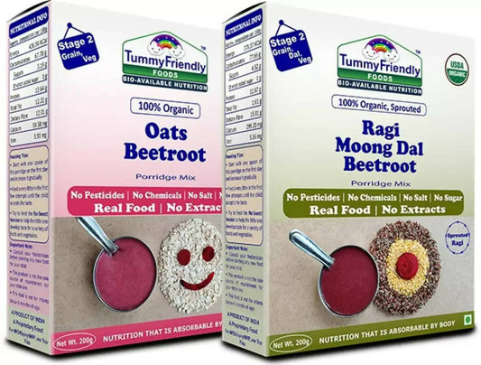 TummyFriendly Foods Organic Oats, Beetroot and Organic Sprouted Ragi, Moong Dal, Beetroot Porridge Mixes Combo Grab2Buy TummyFriendly Foods Grab2Buy