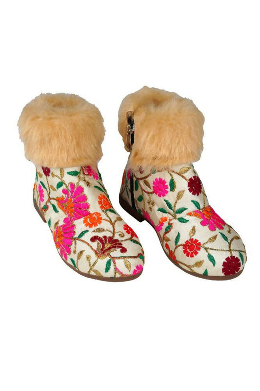Tiny Bugs Girls Embroidered Anckle Ethnic Boots-Beige Grab2Buy Tiny Bugs Grab2Buy