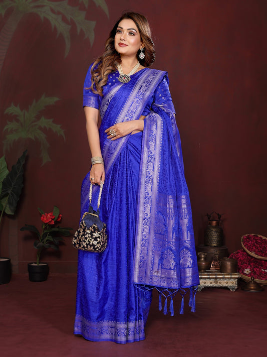 Anaita R Blue Zari Weaving Work Satin Silk Saree With Blouse