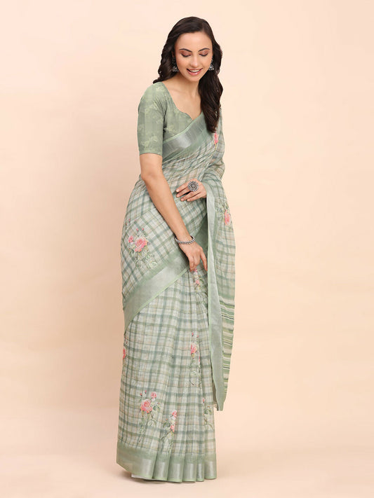Shree Shyam Fashion Linen Cotton Light Green Saree